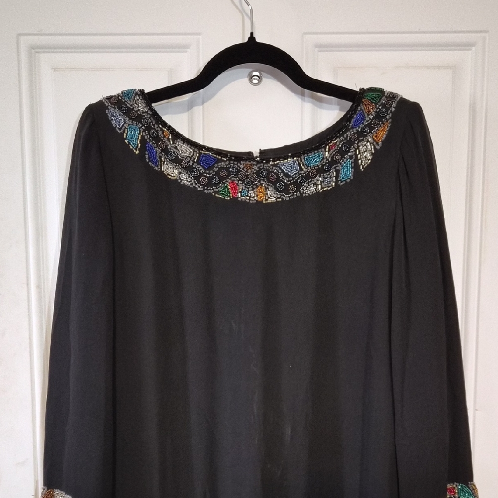 Oleg Cassini Black Dress with Colorful Beading
